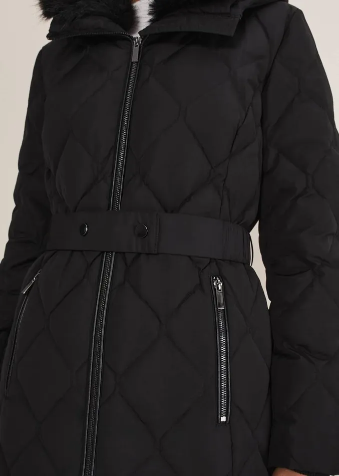 Kia Popper Belted Short Puffer Black Women Phase Eight Coats
