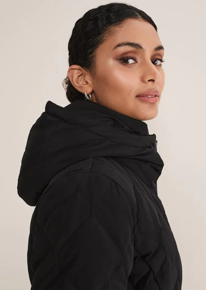 Kia Popper Belted Short Puffer Black Women Phase Eight Coats