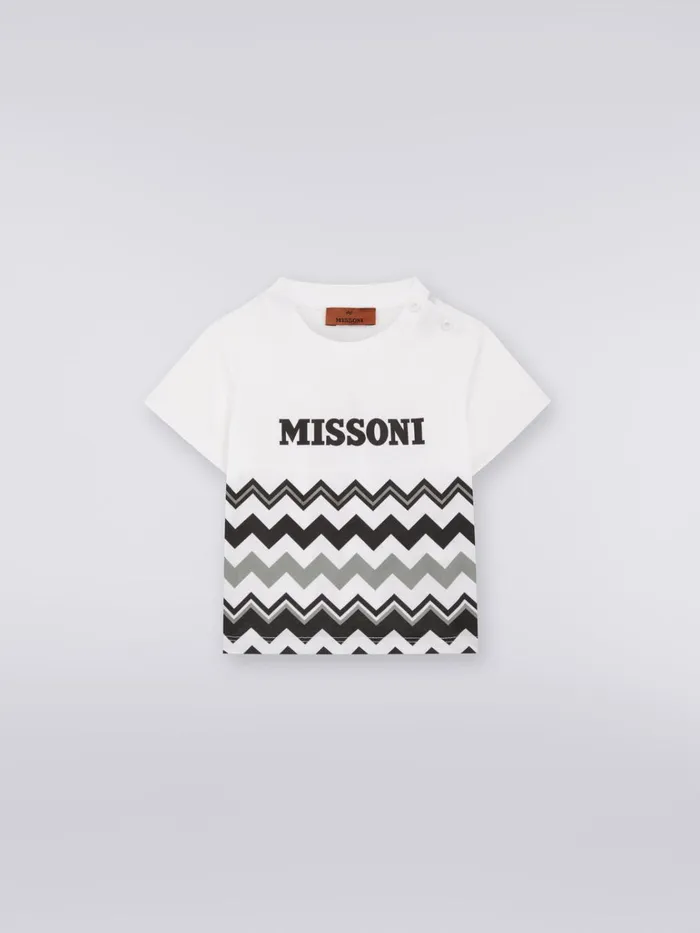 Kids Cotton TShirt With Zigzag And Logo Black and White Missoni Baby 024 Months