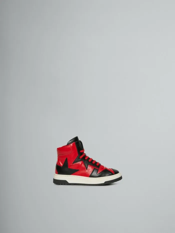 Kids Marni Red And Black Leather High Top Sneaker