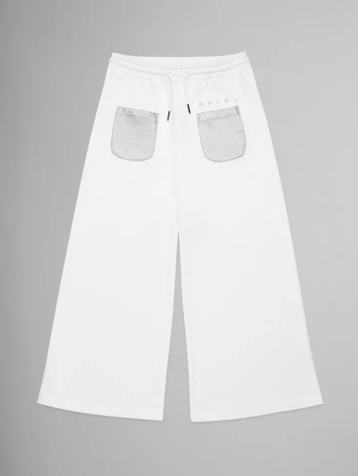 Kids Marni White Fleece Wide Trousers With Pockets