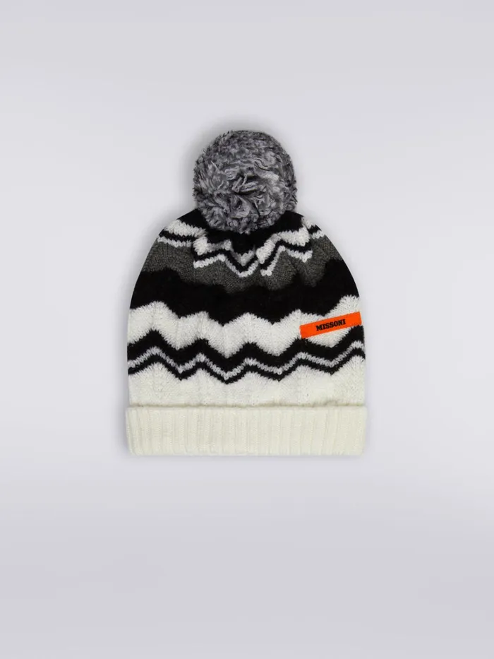 Kids Zigzag Wool Hat Black and White Missoni Accessories
