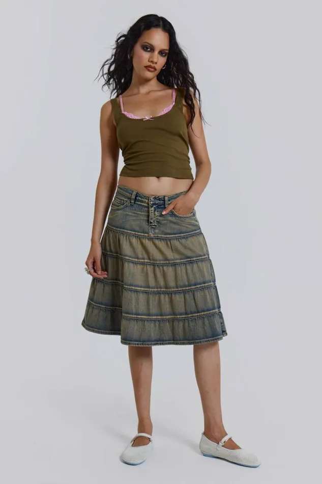 Kutki Denim Midi Skirt Blue Women Jaded London Midi Skirts