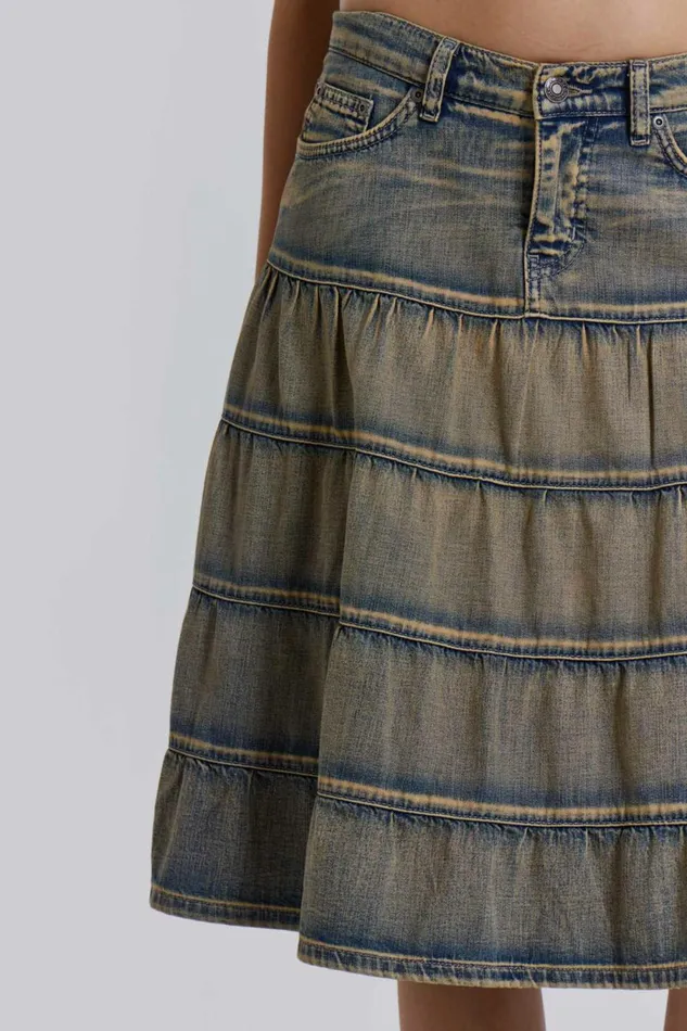 Kutki Denim Midi Skirt Blue Women Jaded London Midi Skirts