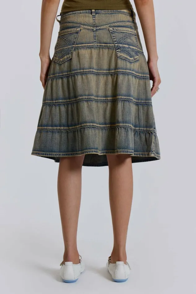 Kutki Denim Midi Skirt Blue Women Jaded London Midi Skirts
