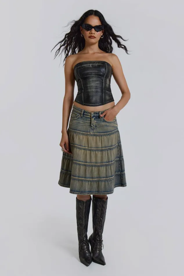 Kutki Denim Midi Skirt Blue Women Jaded London Midi Skirts
