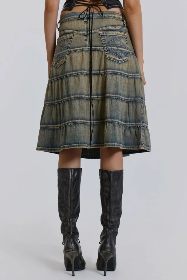 Kutki Denim Midi Skirt Blue Women Jaded London Midi Skirts