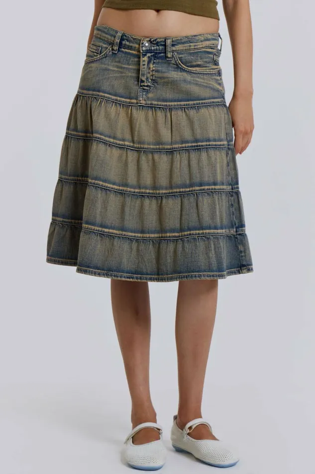 Kutki Denim Midi Skirt Blue Women Jaded London Midi Skirts