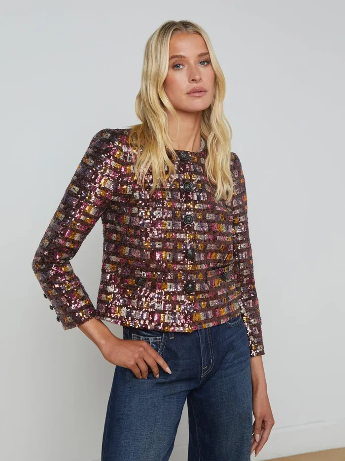 L039Agence Blazers and Jackets Women Caprina Sequin Jacket Wisteriadesert Clay Sequin Stripe L039Agence Blazers and Jackets Women Caprina Sequin Jacket Wisteriadesert Clay Sequin Stripe