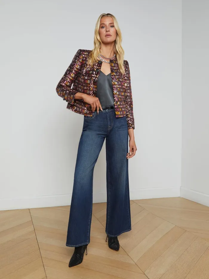 L039Agence Blazers and Jackets Women Caprina Sequin Jacket Wisteriadesert Clay Sequin Stripe L039Agence Blazers and Jackets Women Caprina Sequin Jacket Wisteriadesert Clay Sequin Stripe