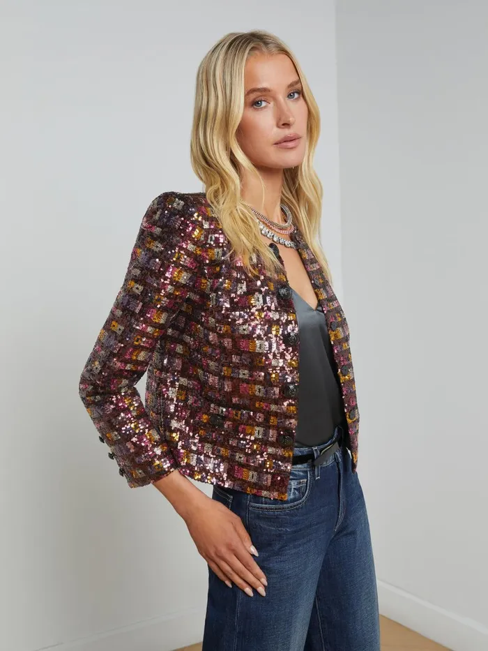 L039Agence Blazers and Jackets Women Caprina Sequin Jacket Wisteriadesert Clay Sequin Stripe L039Agence Blazers and Jackets Women Caprina Sequin Jacket Wisteriadesert Clay Sequin Stripe