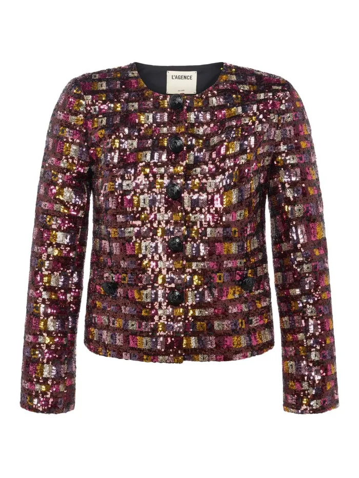 L039Agence Blazers and Jackets Women Caprina Sequin Jacket Wisteriadesert Clay Sequin Stripe L039Agence Blazers and Jackets Women Caprina Sequin Jacket Wisteriadesert Clay Sequin Stripe