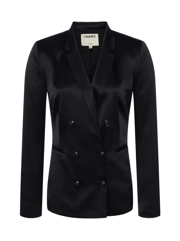 L039Agence Blazers and Jackets Women Colin Silk Charmeuse Blazer Black L039Agence Blazers and Jackets Women Colin Silk Charmeuse Blazer Black