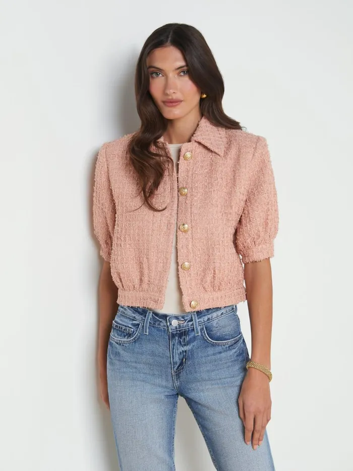 L039Agence Blazers and Jackets Women Cove Cropped Tweed Jacket Dusty Pink