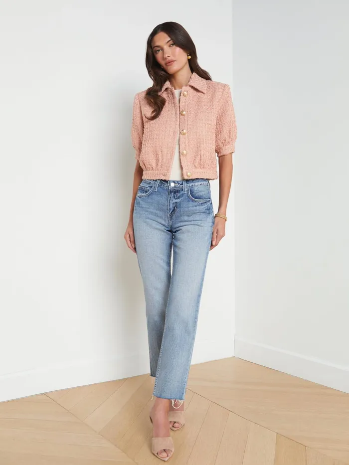 L039Agence Blazers and Jackets Women Cove Cropped Tweed Jacket Dusty Pink