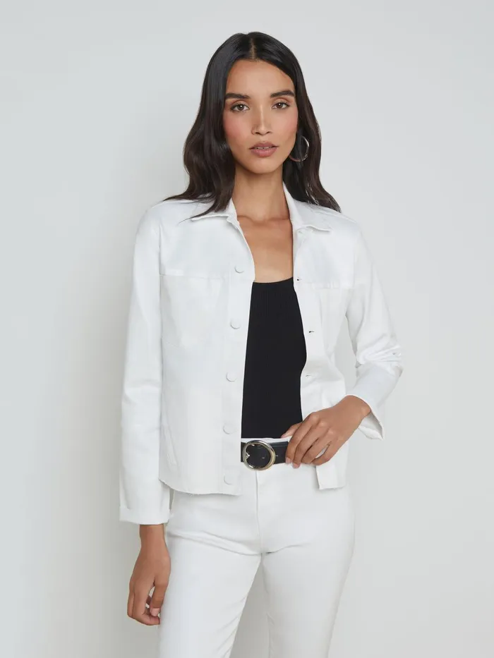 L039Agence Blazers and Jackets Women Janelle Coated Denim Jacket Blanc Coated