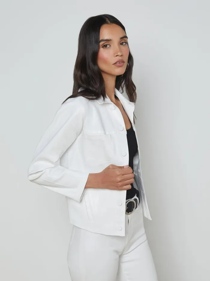 L039Agence Blazers and Jackets Women Janelle Coated Denim Jacket Blanc Coated L039Agence Blazers and Jackets Women Janelle Coated Denim Jacket Blanc Coated