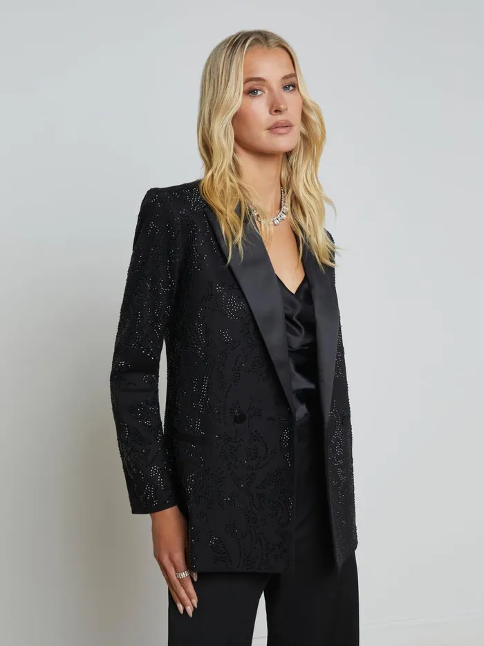 L039Agence Blazers and Jackets Women Jericho Rhinestone Blazer Black Crystal
