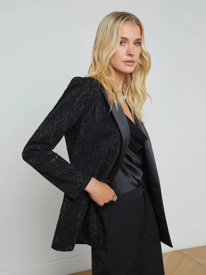 L039Agence Blazers and Jackets Women Jericho Rhinestone Blazer Black Crystal L039Agence Blazers and Jackets Women Jericho Rhinestone Blazer Black Crystal