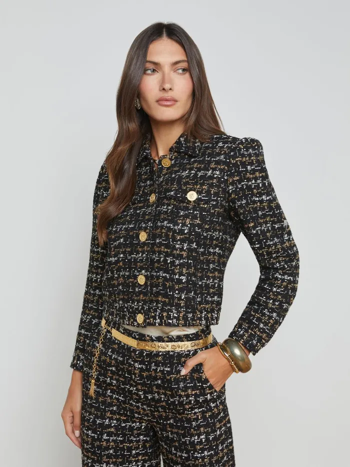 L039Agence Blazers and Jackets Women Kasey Tweed Jacket Blacktan Tweed