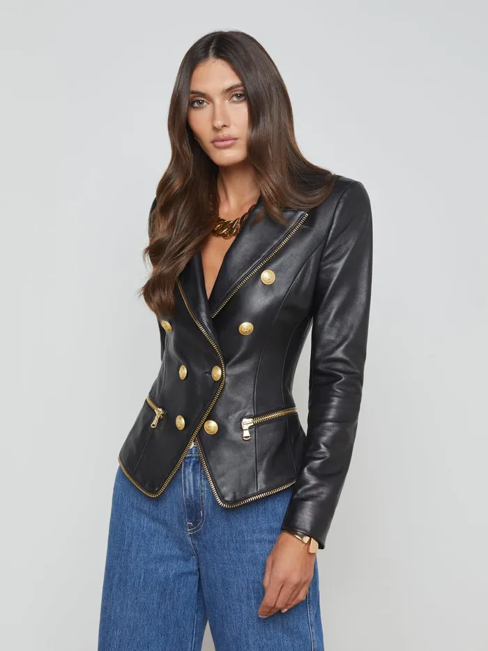 L039Agence Blazers and Jackets Women Ottilie Leather Blazer Black