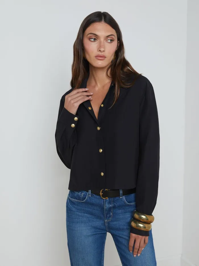 L039Agence Blouses and Tops Women Cosette ButtonDown Shirt Blackgold