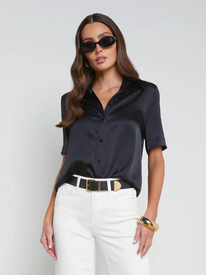 L039Agence Blouses and Tops Women Ellah Silk Blouse Black