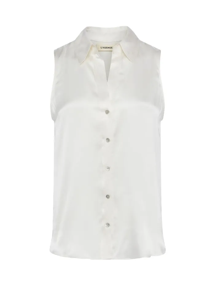 L039Agence Blouses and Tops Women Emmy Sleeveless Silk Blouse Ivory L039Agence Blouses and Tops Women Emmy Sleeveless Silk Blouse Ivory