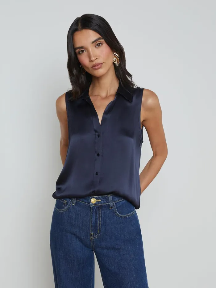 L039Agence Blouses and Tops Women Emmy Sleeveless Silk Blouse Midnight