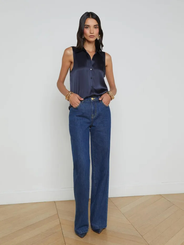 L039Agence Blouses and Tops Women Emmy Sleeveless Silk Blouse Midnight