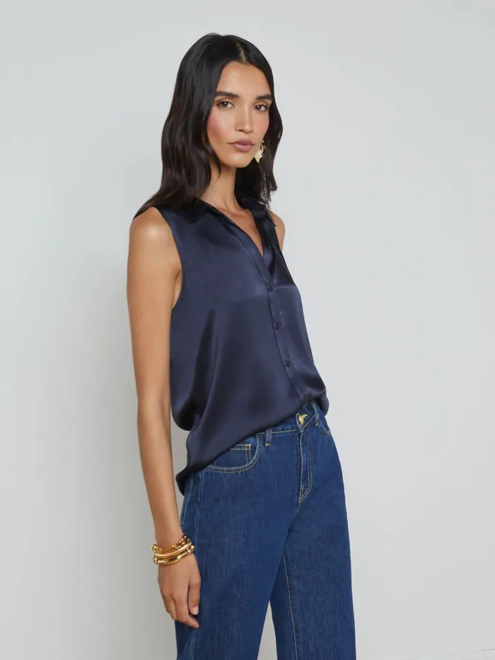 L039Agence Blouses and Tops Women Emmy Sleeveless Silk Blouse Midnight