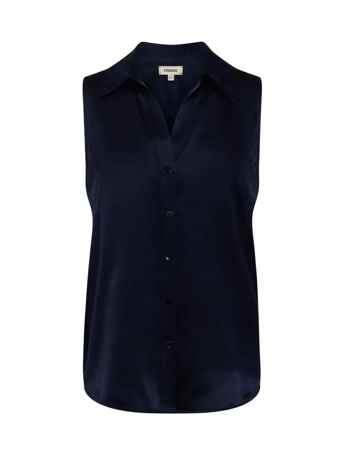 L039Agence Blouses and Tops Women Emmy Sleeveless Silk Blouse Midnight
