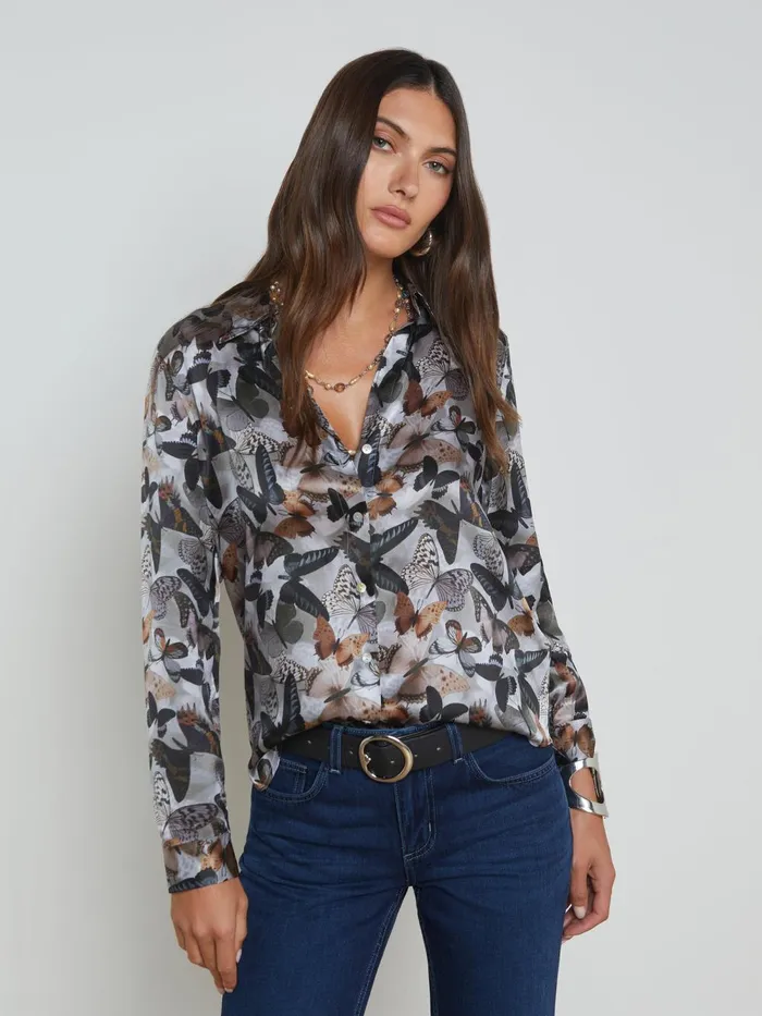 L039Agence Blouses and Tops Women Tyler Silk Blouse Multi Dark Butterfly