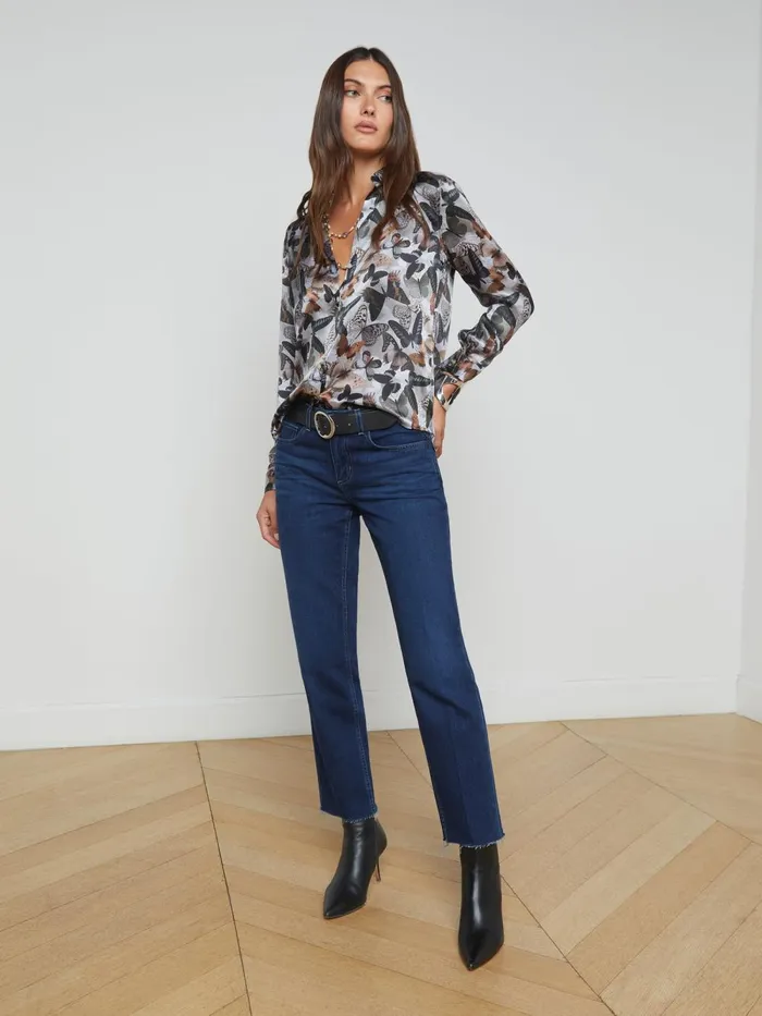L039Agence Blouses and Tops Women Tyler Silk Blouse Multi Dark Butterfly L039Agence Blouses and Tops Women Tyler Silk Blouse Multi Dark Butterfly