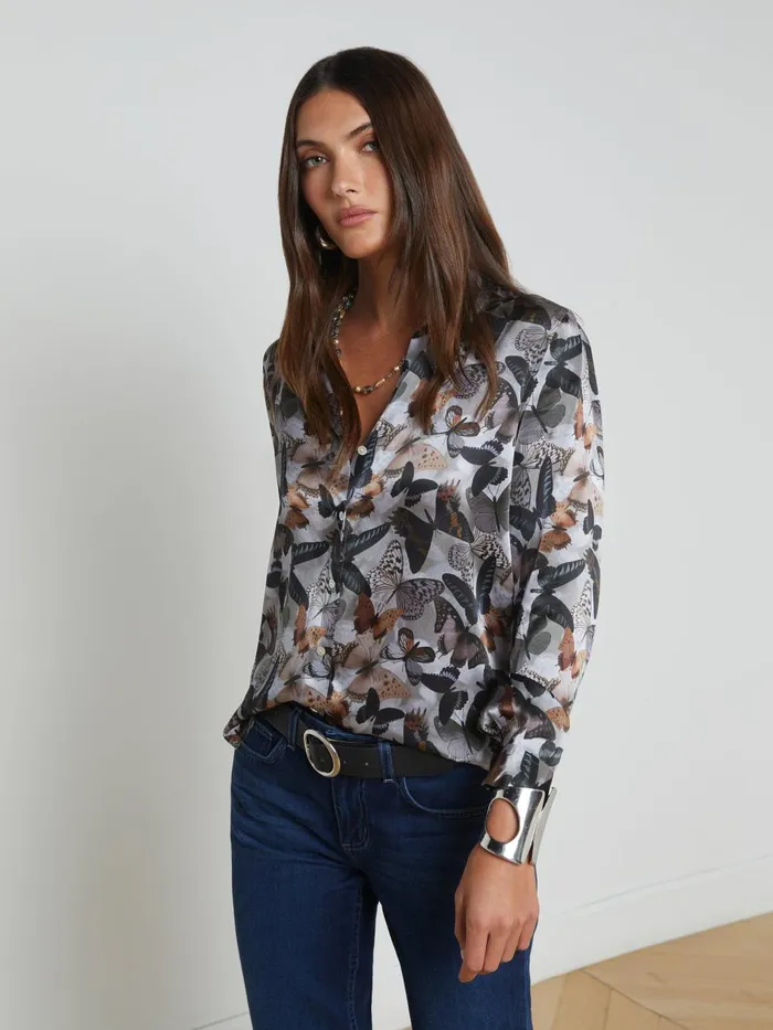 L039Agence Blouses and Tops Women Tyler Silk Blouse Multi Dark Butterfly L039Agence Blouses and Tops Women Tyler Silk Blouse Multi Dark Butterfly