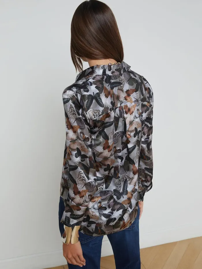 L039Agence Blouses and Tops Women Tyler Silk Blouse Multi Dark Butterfly L039Agence Blouses and Tops Women Tyler Silk Blouse Multi Dark Butterfly