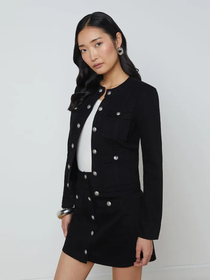 L039Agence Denim Jackets Women Yari Denim Jacket Noir L039Agence Denim Jackets Women Yari Denim Jacket Noir