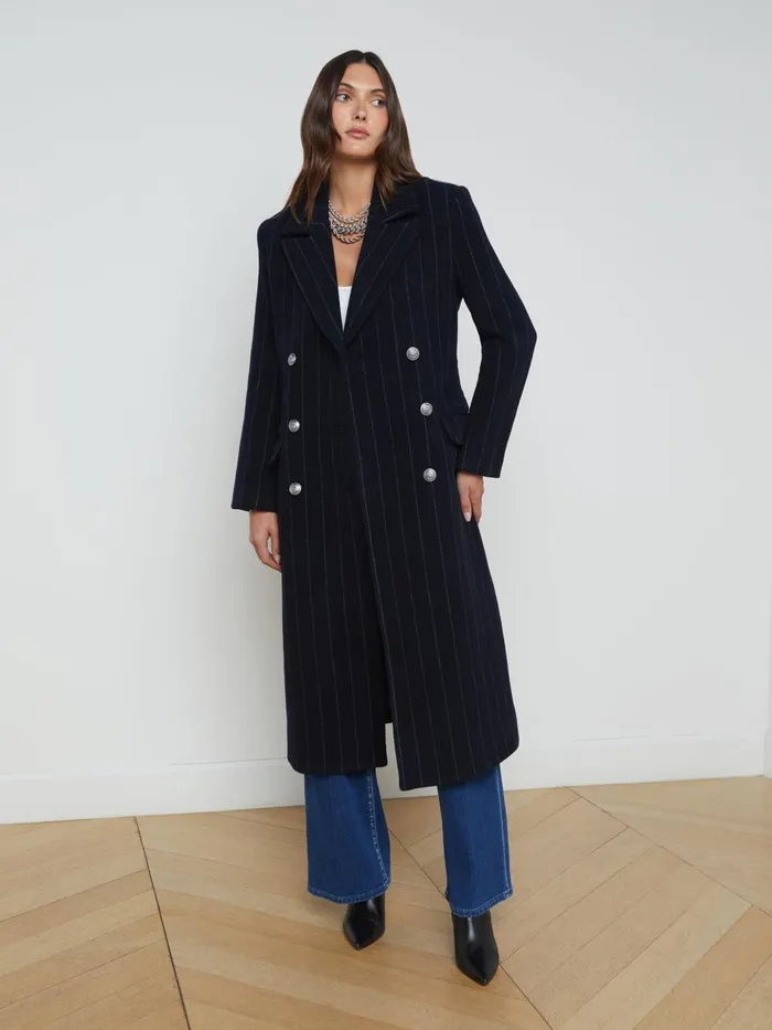 L039Agence Outerwear Women Olina Coat Midnightivory Pinstripe