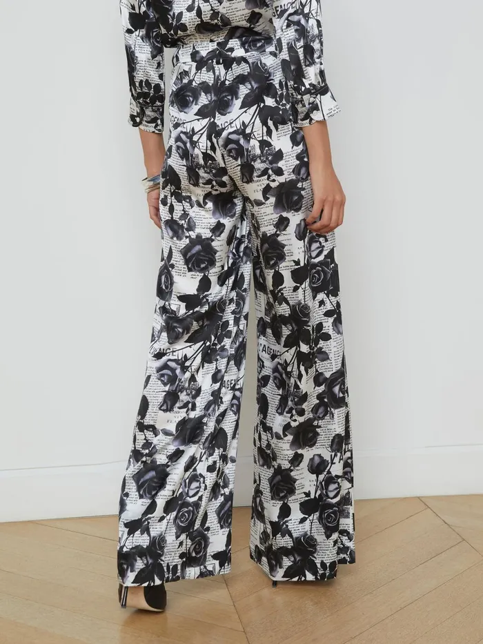 L039Agence Pants Women Gavin Silk WideLeg Pant Whiteblack Rose Newspaper L039Agence Pants Women Gavin Silk WideLeg Pant Whiteblack Rose Newspaper