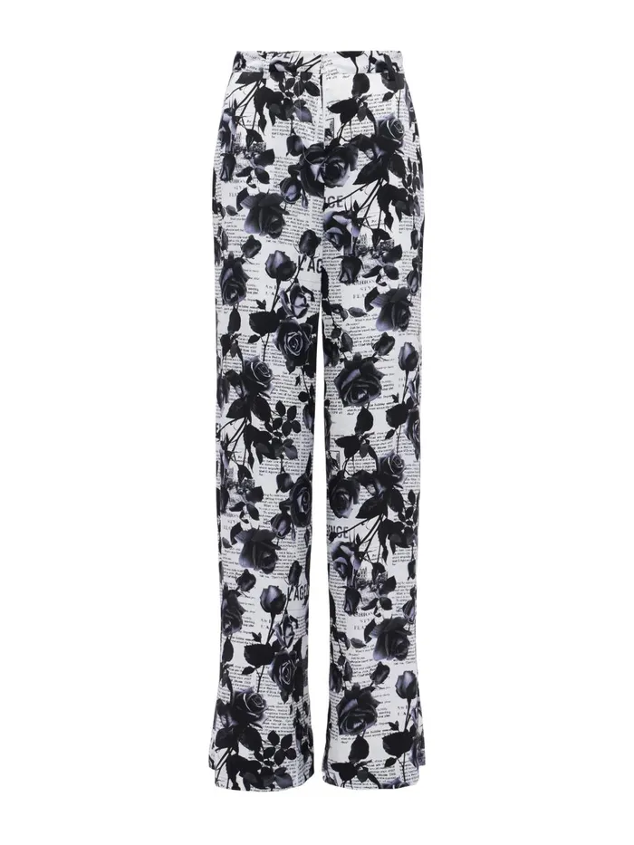 L039Agence Pants Women Gavin Silk WideLeg Pant Whiteblack Rose Newspaper L039Agence Pants Women Gavin Silk WideLeg Pant Whiteblack Rose Newspaper