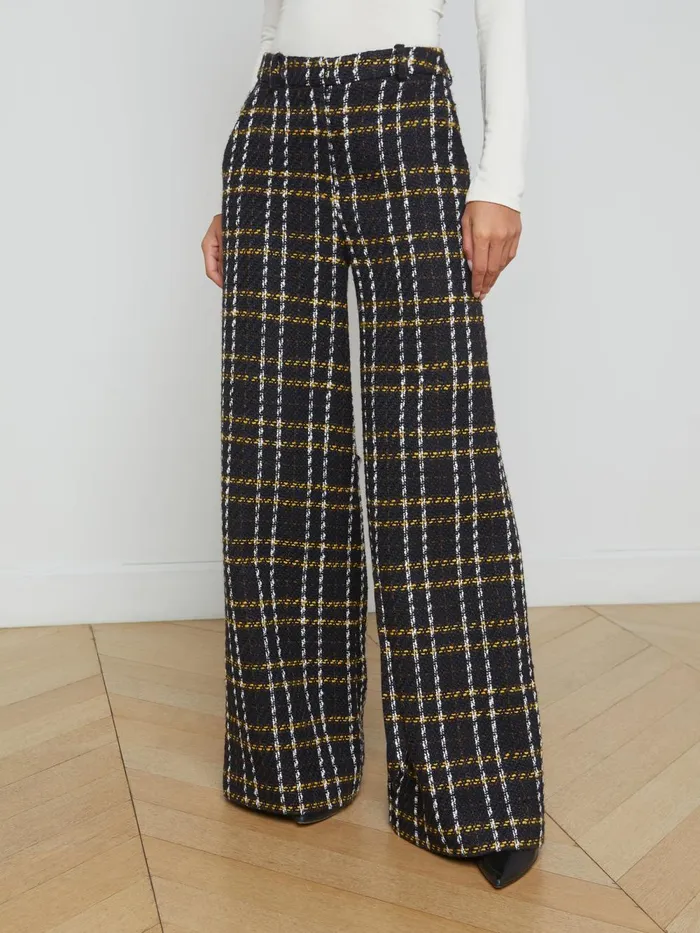 L039Agence Pants Women Pilar Tweed WideLeg Pant Black Yellow Multi Plaid L039Agence Pants Women Pilar Tweed WideLeg Pant Black Yellow Multi Plaid