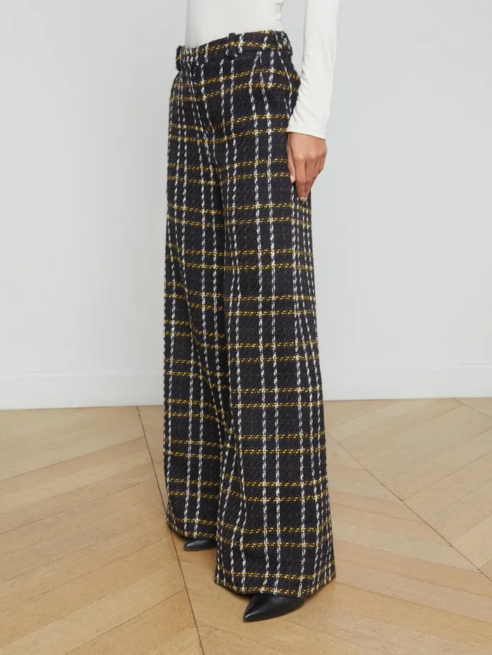 L039Agence Pants Women Pilar Tweed WideLeg Pant Black Yellow Multi Plaid L039Agence Pants Women Pilar Tweed WideLeg Pant Black Yellow Multi Plaid