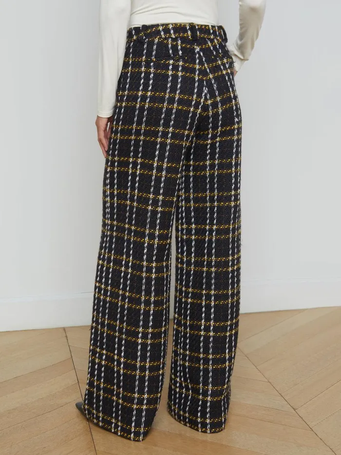 L039Agence Pants Women Pilar Tweed WideLeg Pant Black Yellow Multi Plaid L039Agence Pants Women Pilar Tweed WideLeg Pant Black Yellow Multi Plaid