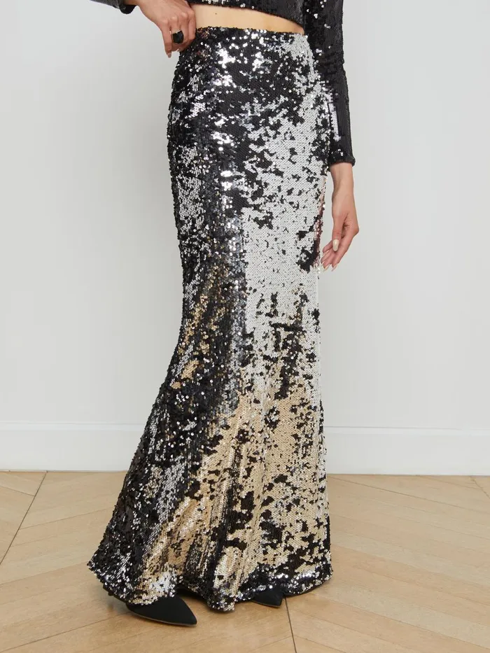 L039Agence Skirts Women Zeta Sequin Skirt Silverblack Sequin L039Agence Skirts Women Zeta Sequin Skirt Silverblack Sequin