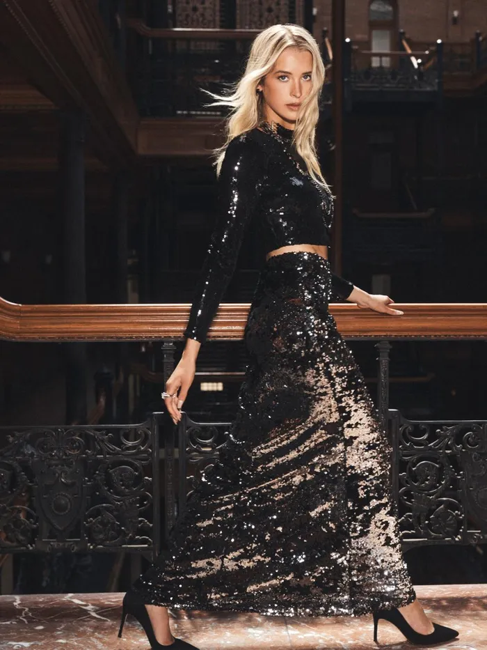 L039Agence Skirts Women Zeta Sequin Skirt Silverblack Sequin L039Agence Skirts Women Zeta Sequin Skirt Silverblack Sequin