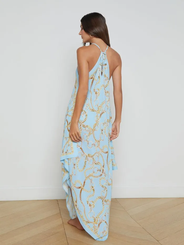 L039Agence Swimwear Women Elise Halter Midi Dress Sky Blue Multi Chain L039Agence Swimwear Women Elise Halter Midi Dress Sky Blue Multi Chain