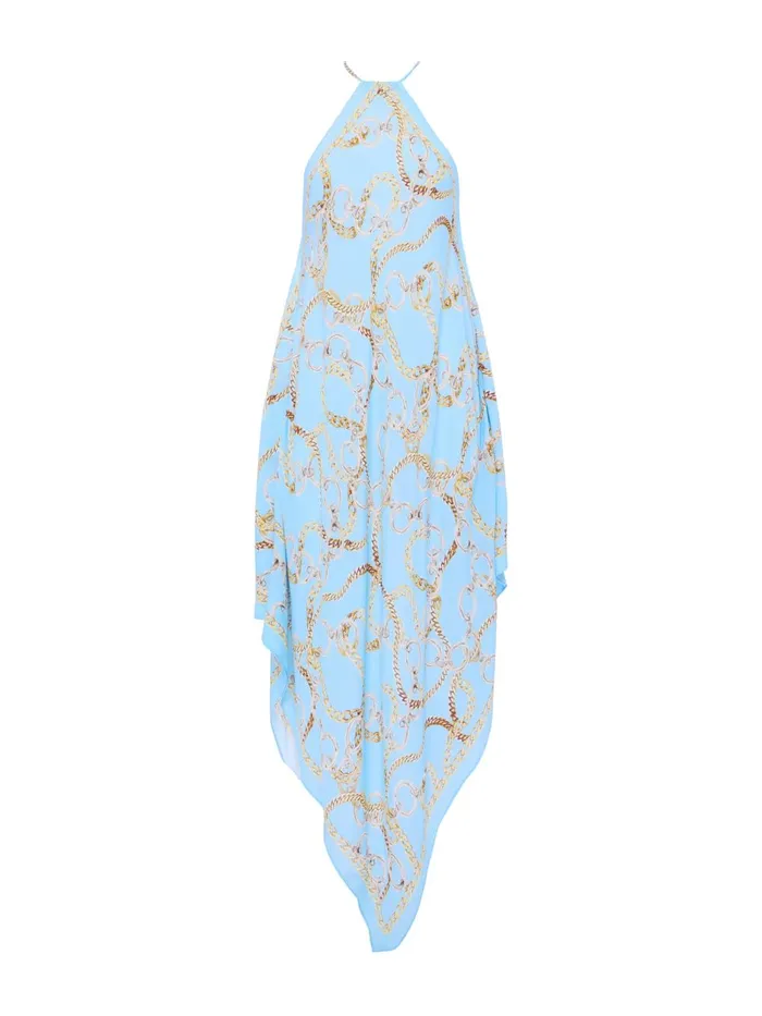 L039Agence Swimwear Women Elise Halter Midi Dress Sky Blue Multi Chain L039Agence Swimwear Women Elise Halter Midi Dress Sky Blue Multi Chain