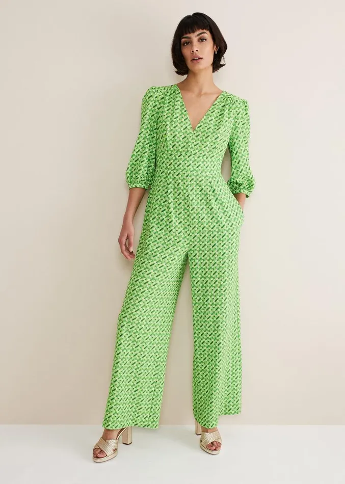 Lacey Geo Wide Leg Jumpsuit Green Women Phase Eight Dresses