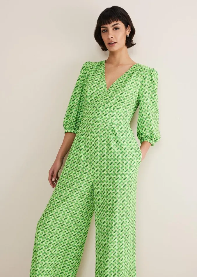Lacey Geo Wide Leg Jumpsuit Green Women Phase Eight Dresses