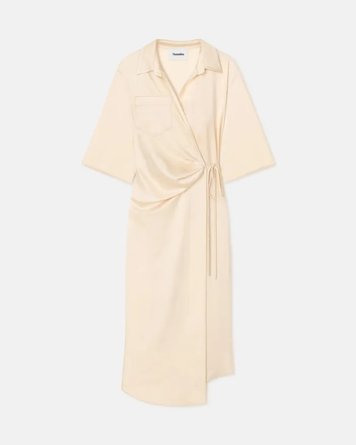 Lais Draped Front Shirt Dress Creme Women Nanushka Dresses